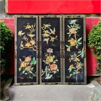 Vintage Chinoiserie Shell Art Lacquered Wood Wall