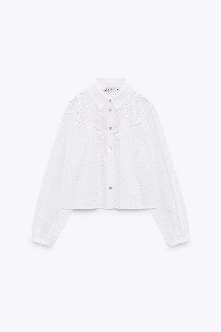 Zara EMBROIDERED CROPPED SHIRT. S