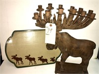 LARGE METAL MOOSE CANDLE HOLDER AND CERAMIC TRAY