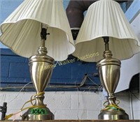 Pair Silver Decorator Metal Table Lamps 30" Tall