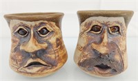 Vintage Stoneware character mugs signed & dated