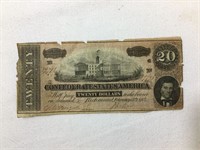 Original Civil War Confederate 20 Dollar Bill