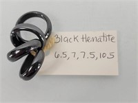 Set of 4 black hematite rings 6.5, 7, 7.5, 10.5.