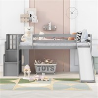 Bellemave Twin Low Loft Bed  Gray  with Slide