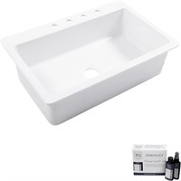 White Fireclay 33 Bowl Kitchen Sink Kit