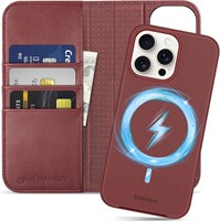 SHIELDON iPhone 15 Pro Max Leather Case  Wine Red