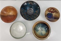 5 vintage pottery bowls  8.5" - 6"