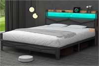 Full Bed Frame w/ Charging & RGB Lights  Gray