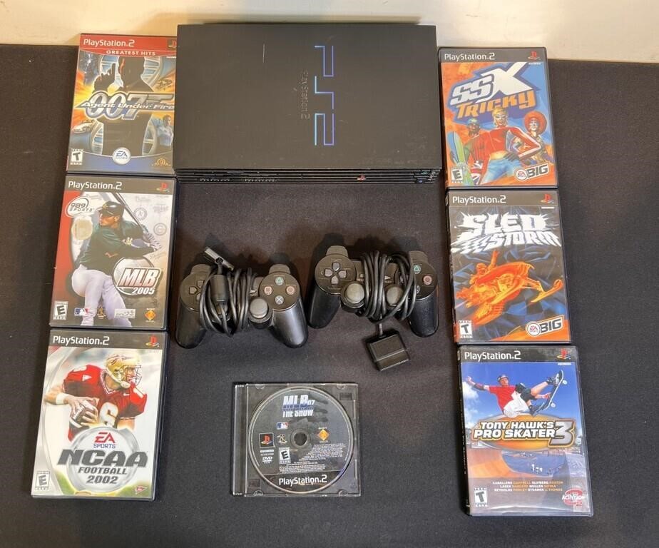 Play Station 2 w/ Controllers & Games (10)