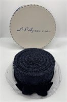 Blue Straw Hat w/ Velour Bow in LS Ayres & Co.