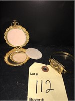 VINTAGE MAX FACTOR GOLD BRIDS COMPACT POCKET WATCH