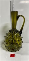 Mid Century Hobnail Olive Green Vase 9”