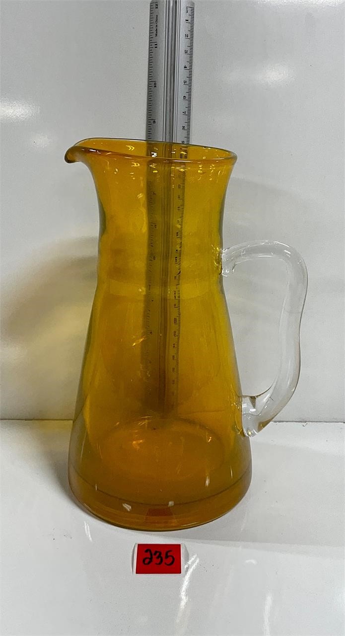 Vtg Amber Colored Pitcher Asymmetrical Handle