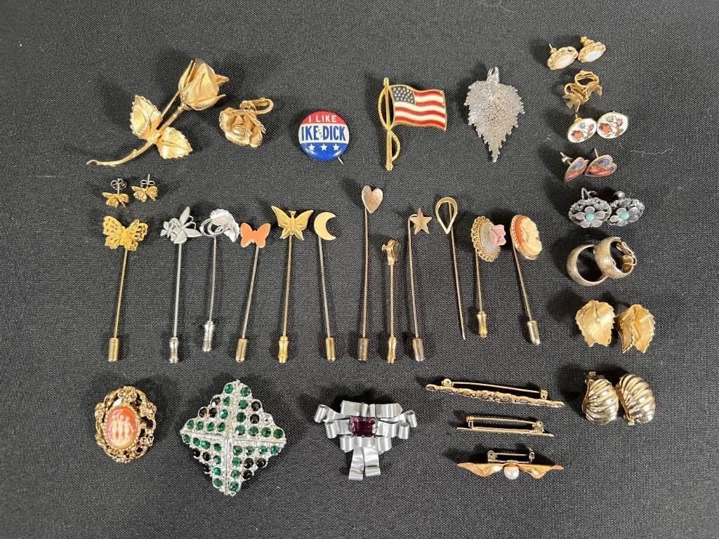 Clip Earrings, Brooches & Stick Pins Lot