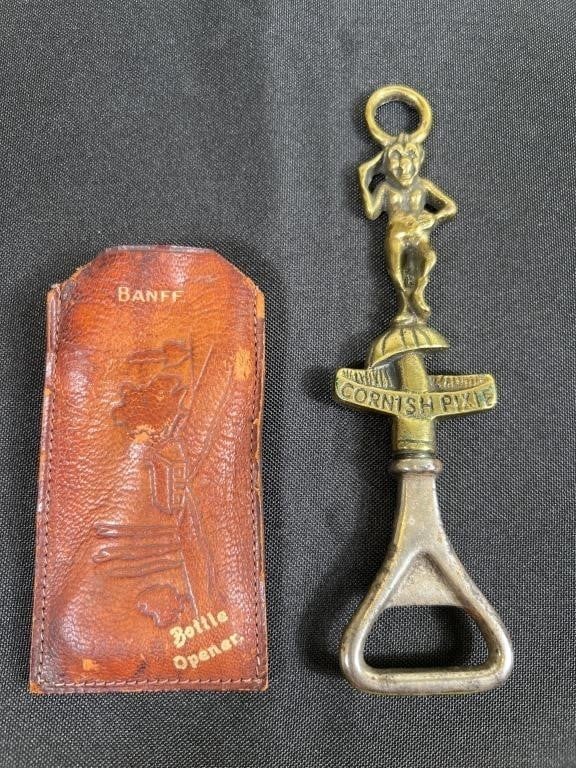 Cornish Pixie Brass Bottle Opener w/ Leather Case