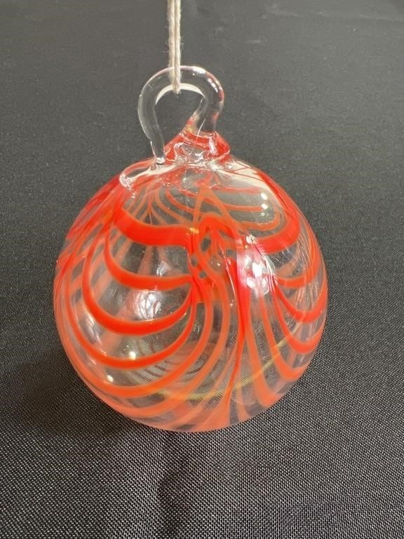 Red Striped Blown Glass Ornament