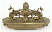 Victorian Winged Dragons Brass Inkwell