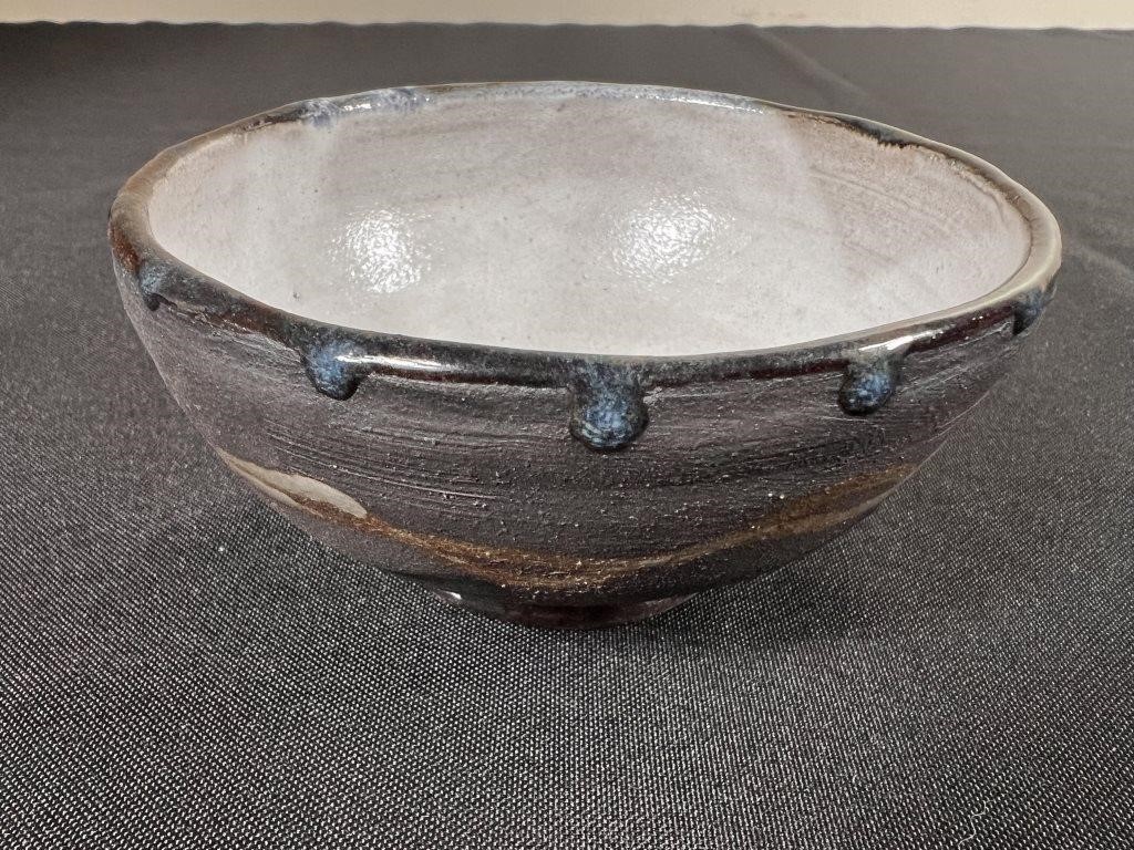 Handcrafted Black, Gray & Blue Pottery Bowl