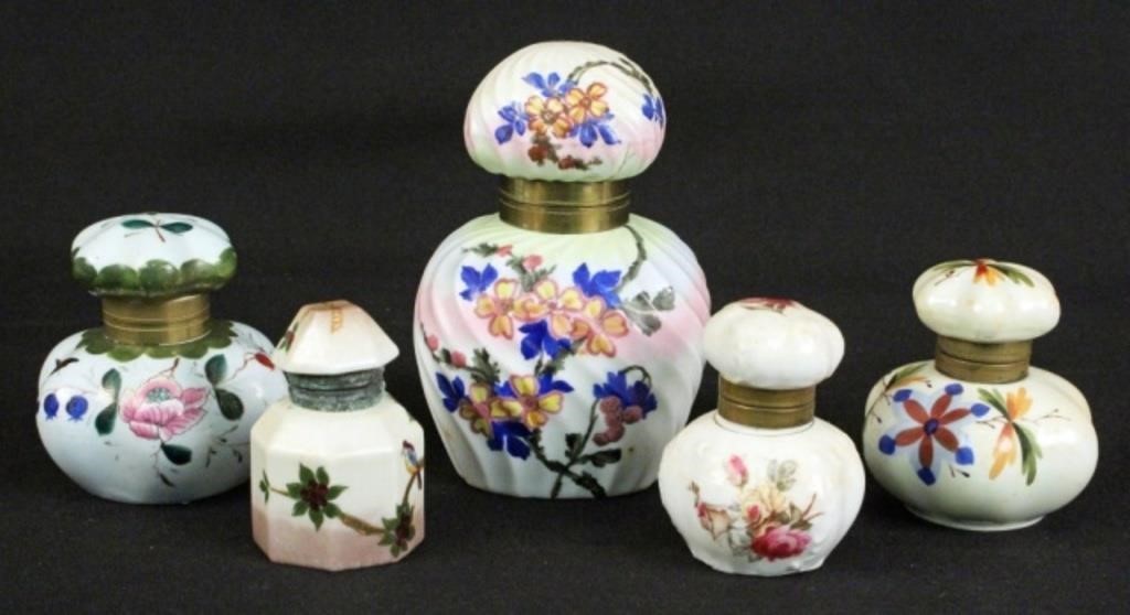Five Handpainted Porcelain Inkwells