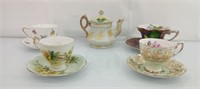 Vintage tea pot, cups and saucers