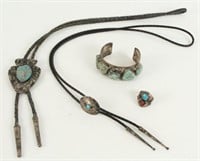 Turquoise and Silver Bolos, Bracelet, Rings Etc.