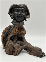 Hand Carved Man Head w/ Driftwood