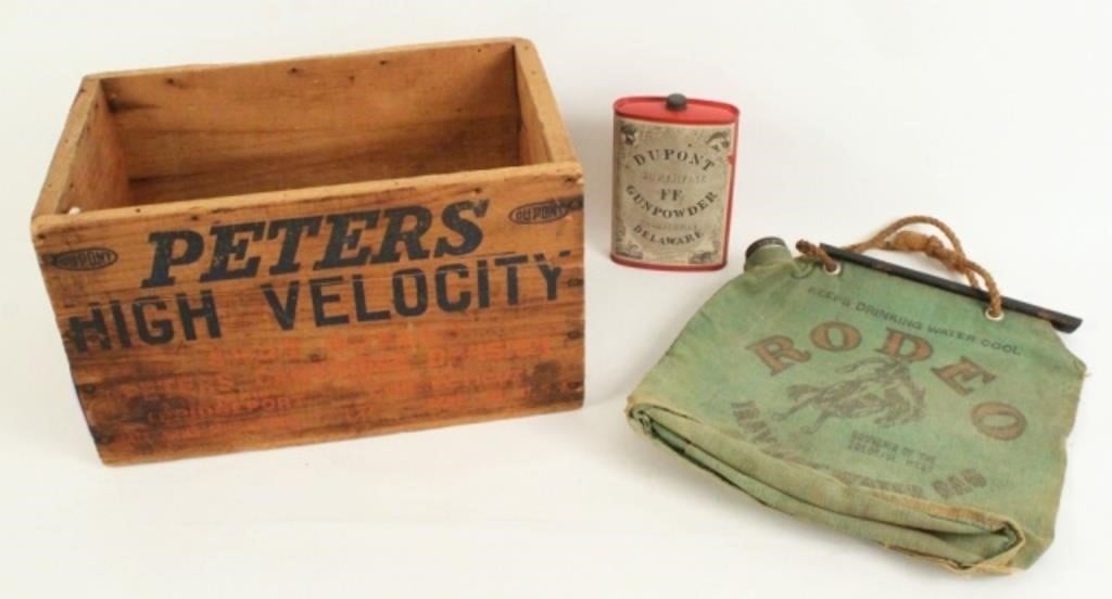 Dupont Powder Tin, Peters Wooden Box, Rodeo