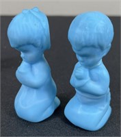 Fenton Glass Blue Frosted Praying Boy & Girl
