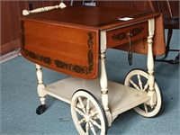 Ethan Allen handpainted decorated tea cart, has