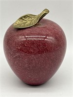 Marble Apple w/ Brass Stem Leaf Paperweight