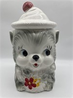 Ceramic Kitty Cookie Jar Cat w/ Flowers & Hat