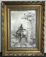 3D Relief Wall Plaque in Wooden Frame Elephant