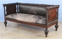 Empire Mahogany Acanthus Carved Sofa w/ Leather