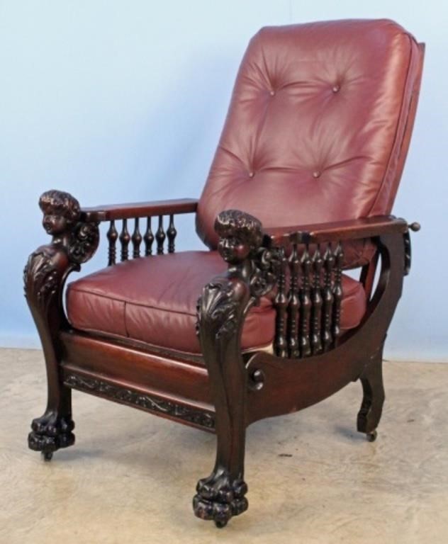 Lady Bust Mahogany Morris Chair w/ Claw Feet