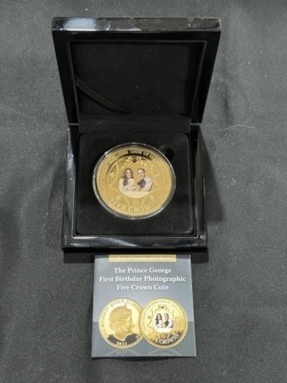 PRINCE GEORGE FIRST BIRTHDAY PHOTO FIVE CROWN COIN