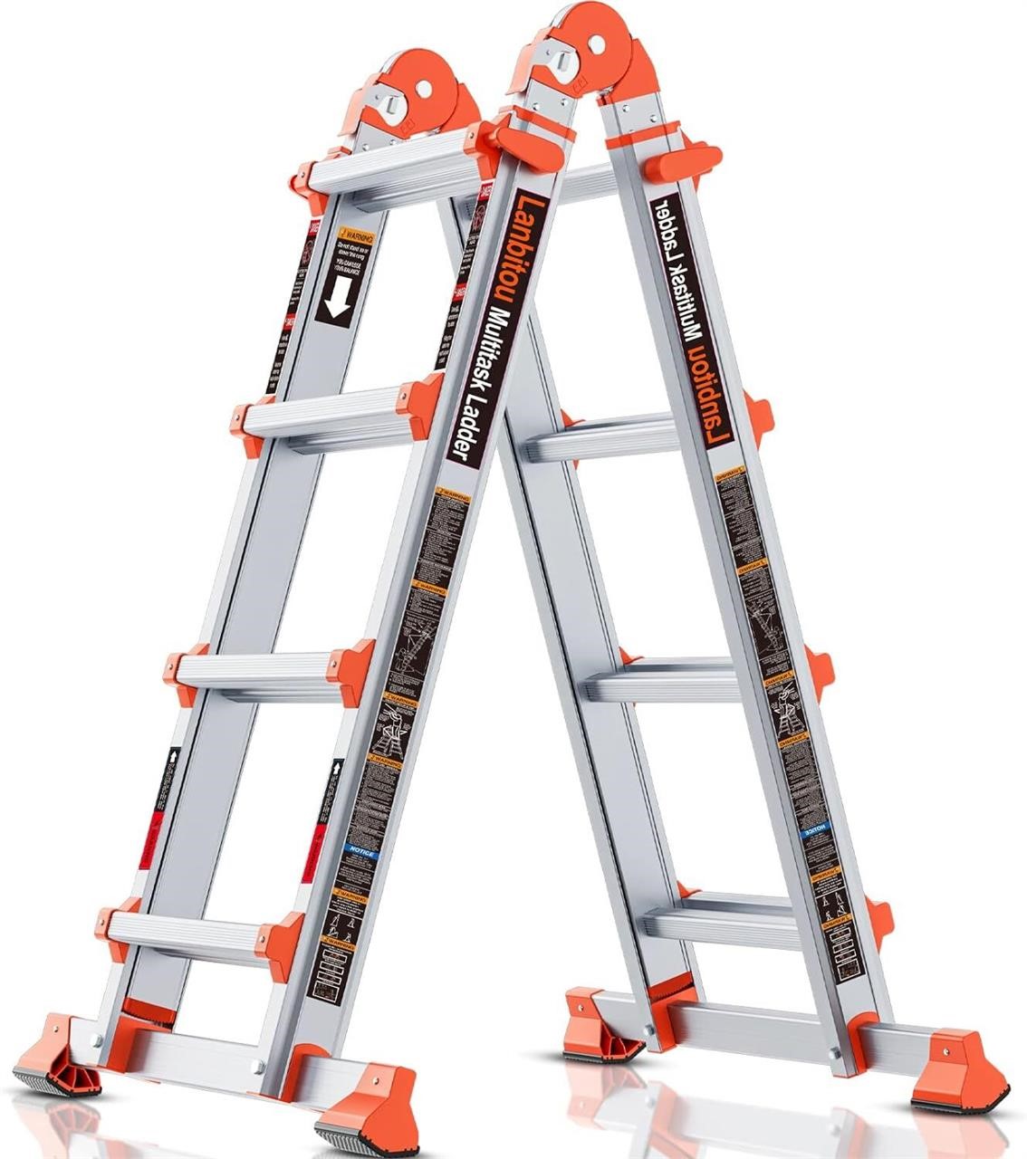 4 Step Ladder Extension  Anti-Slip  14FT Silver
