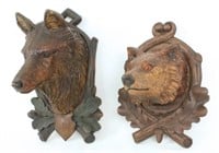 Two Black Forest Carved Wolf Plaques C. 1890