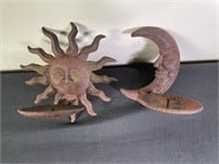 Cast Metal Wall Mount Sun & Moon Candle Holders