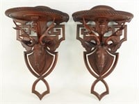 Matching Pair of Black Forest Carved Stag Shelves