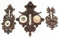 (3) Black Forest Carved Thermometers & Barometers