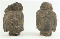 Two Ancient Buddah Head Stone Statues