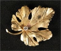 Tiffany Maple Leaf 14K Diamond Pin