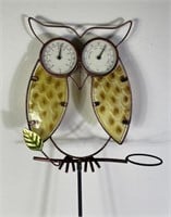 Metal, Glass Owl Thermometer Yard Art