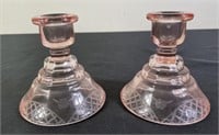 Pink Depression Glass Candle Holders (2)