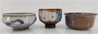Three vintage pottery bowls 6"-4"