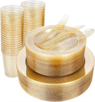 300PCS Wellife Gold Plastic Dinnerware Set
