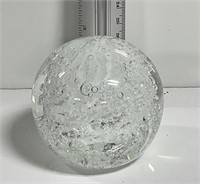 Vtg Clear Glass Bubbles Blown Round Orb Paperweigh