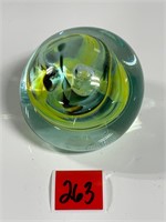 Vtg Color Swirl Round Glass Paperweight