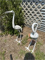 Pair of cast aluminum cranes
