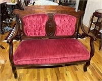 Antique Victorian Settee With Red Velvet